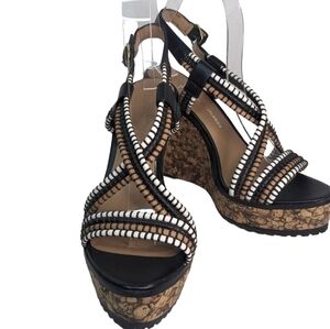 Lisa for Donald J Pliner beaded and leather cork heeled sandal size 8